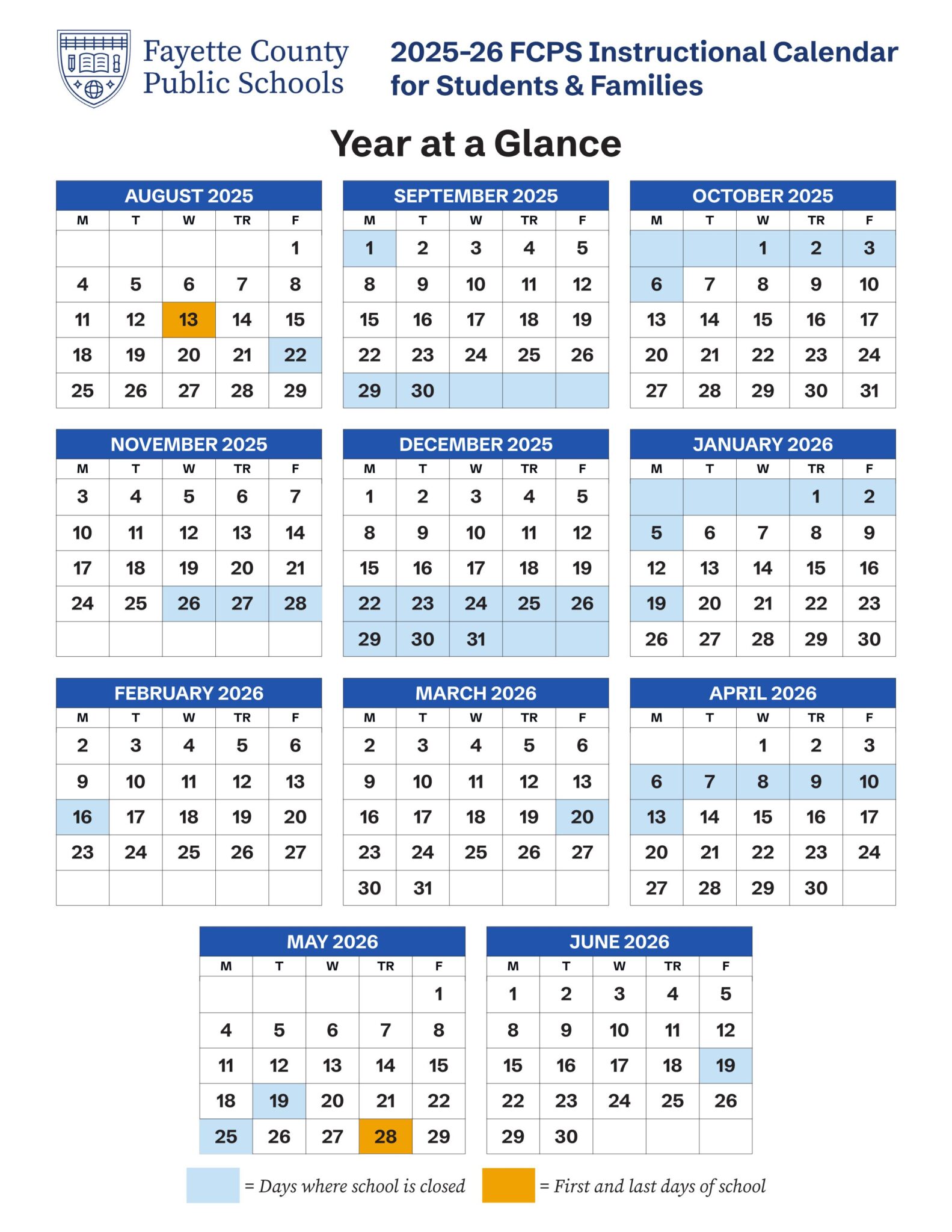 Fayette County Schools Calendar 25 26 PDF EduCounty
