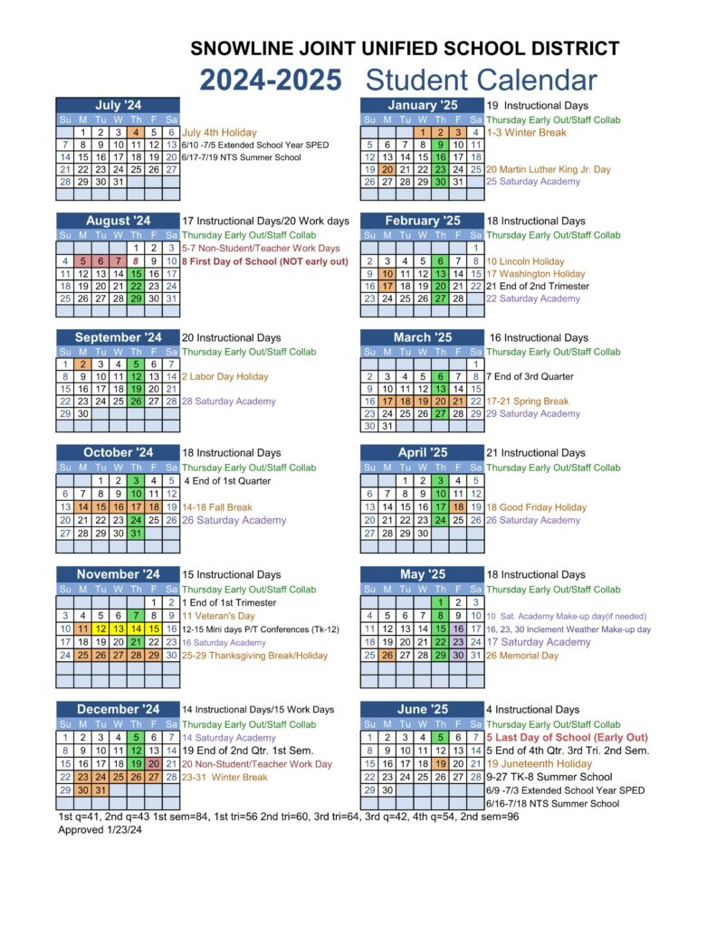 Snowline Joint Unified SJUSD Calendar 25 26 PDF EduCounty