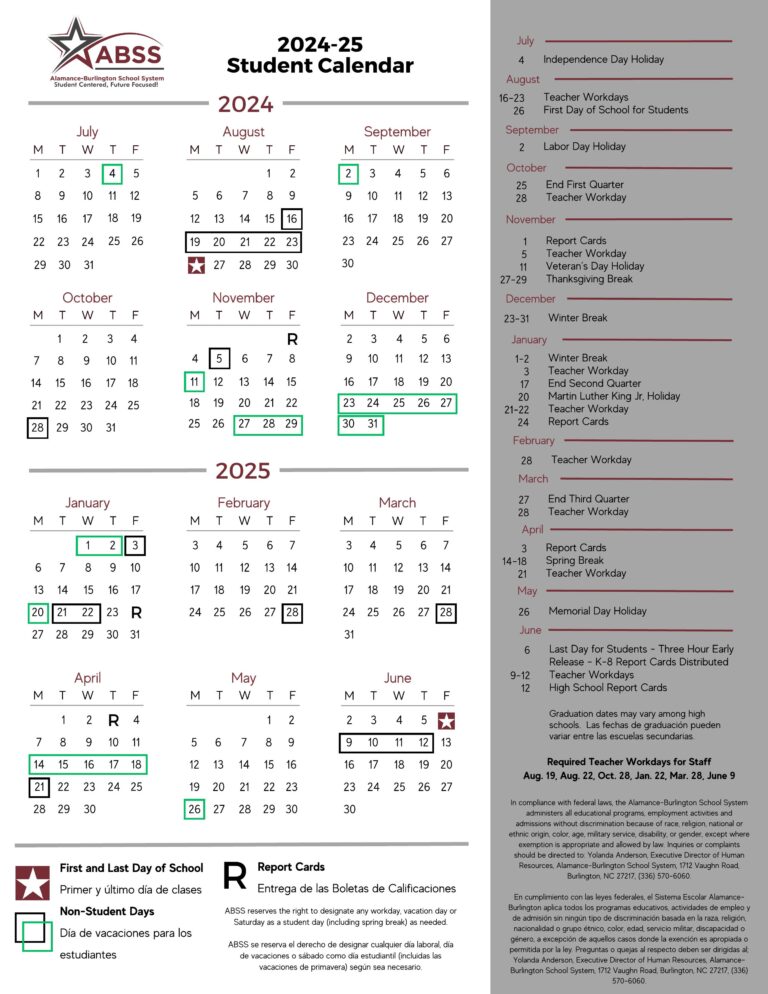 Alamance ABSS County Schools Calendar 2425 [PDF] EduCounty