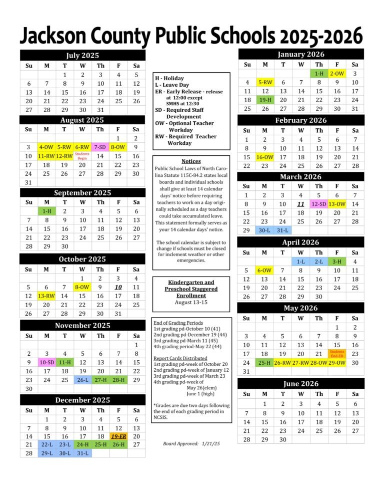 Jackson County NC Schools Calendar 25 26 PDF EduCounty Jackson County NC Schools Calendar 25 26 PDF EduCounty