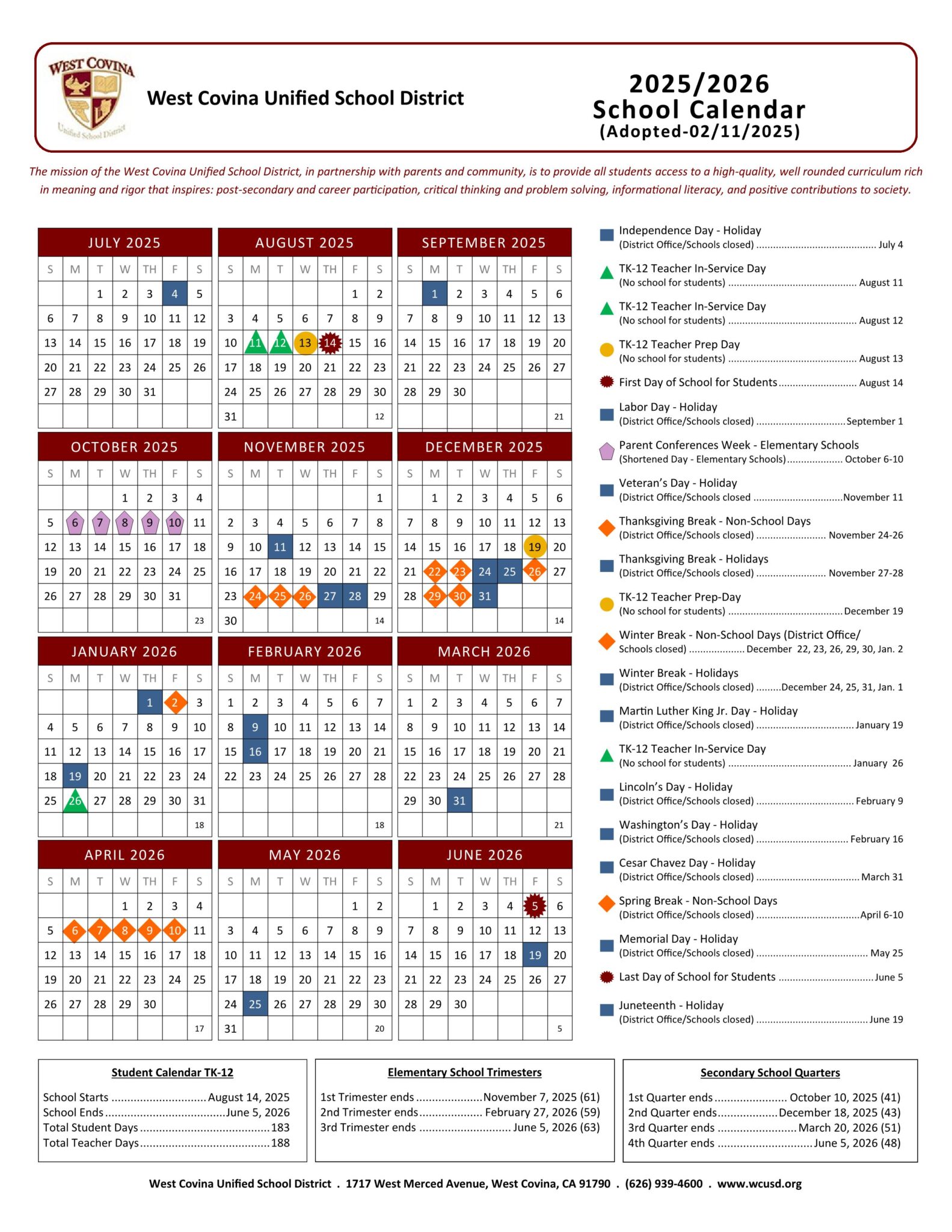 West Covina Unified School District Calendar 2525 [PDF] EduCounty