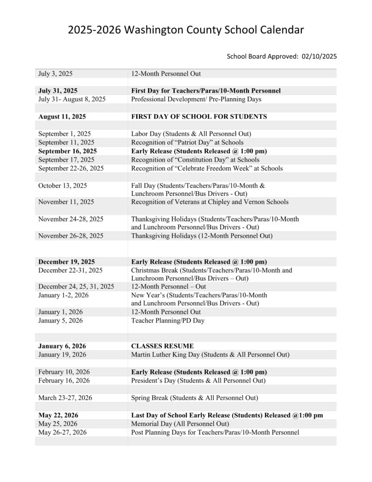 Washington County fl Schools Calendar 2526 [PDF] EduCounty