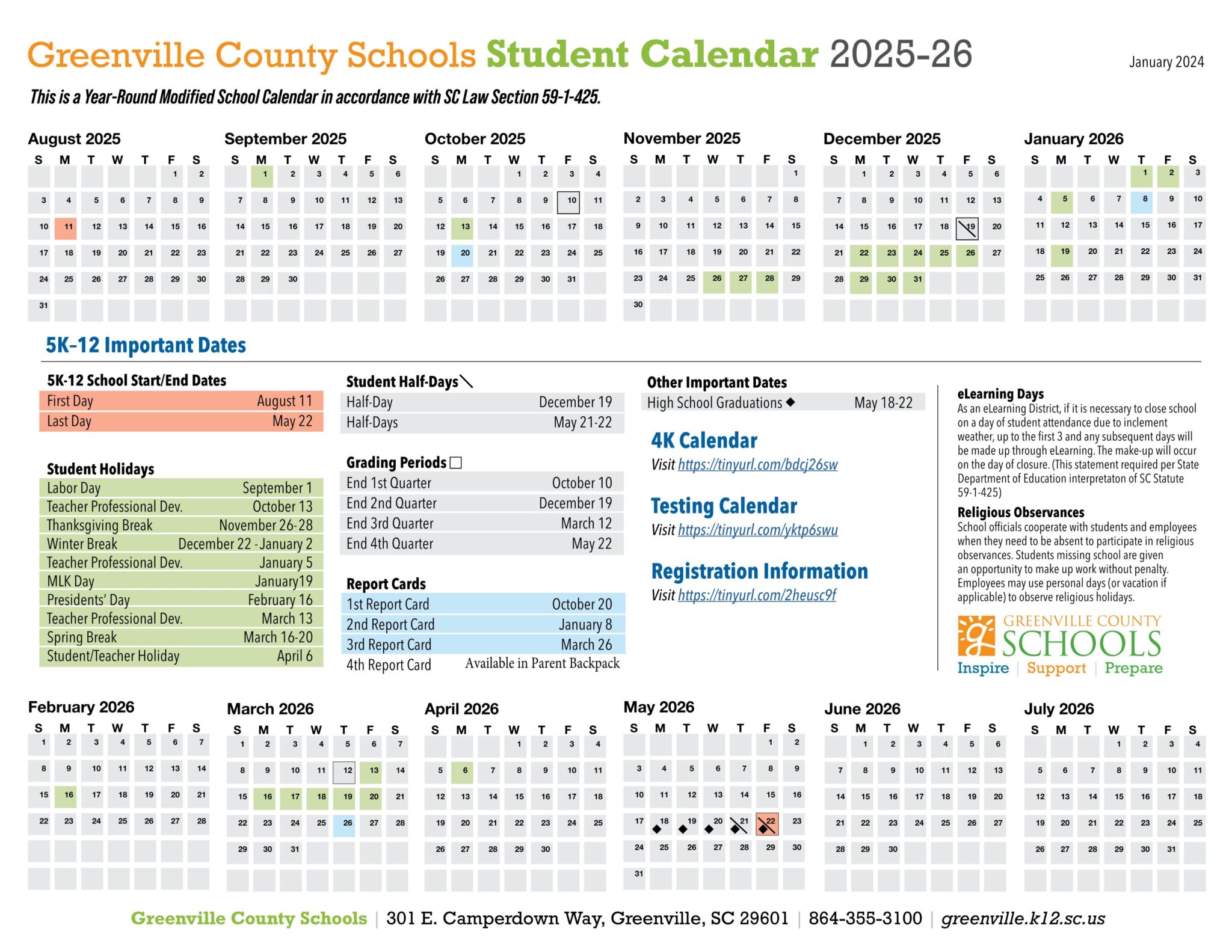 Greenville County Schools SC Calendar 2526 [PDF] EduCounty