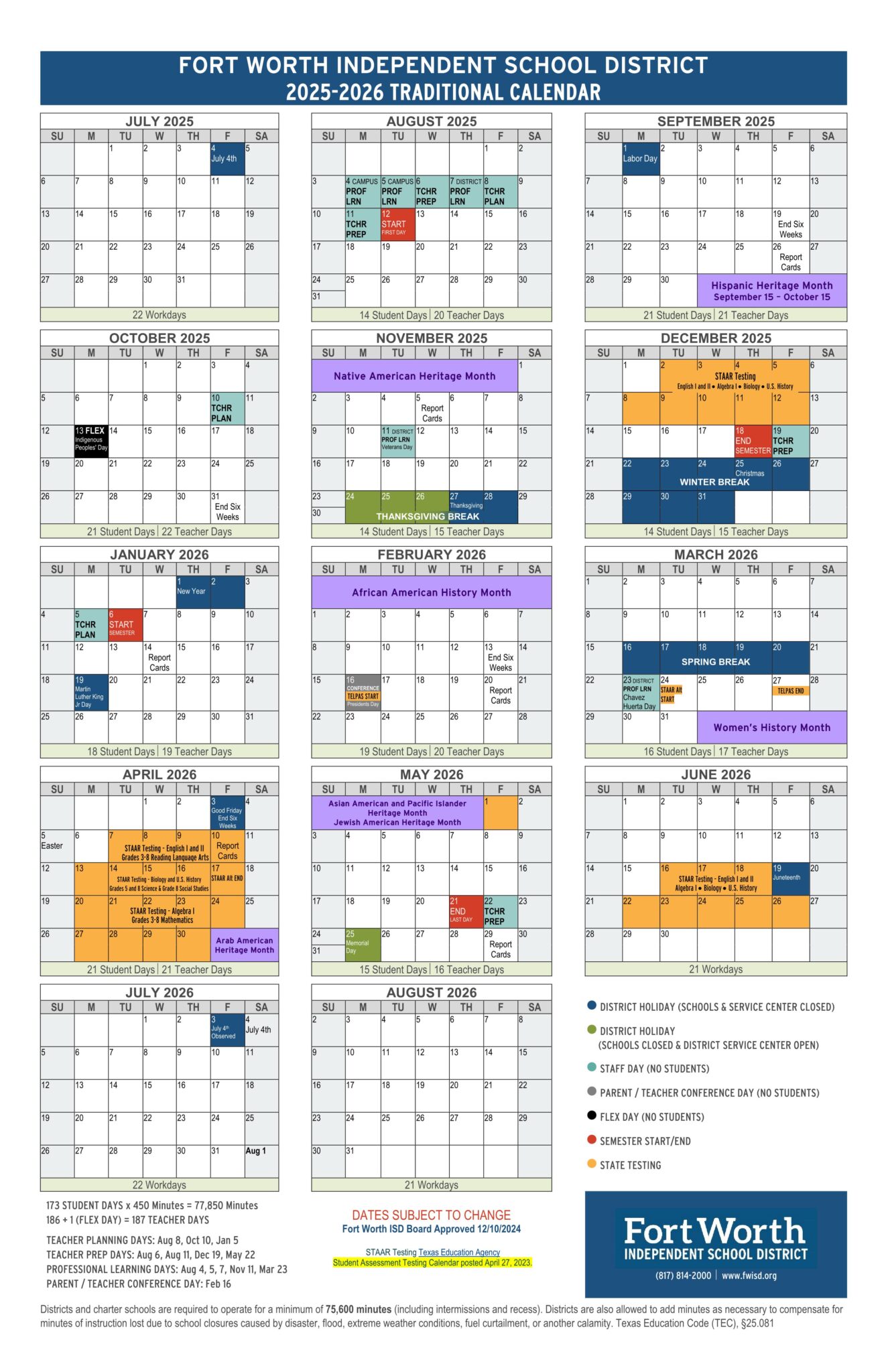Fort Worth FWISD School District Calendar 25 26 PDF EduCounty Fort worth fwisd school district calendar 25 26 pdf educounty