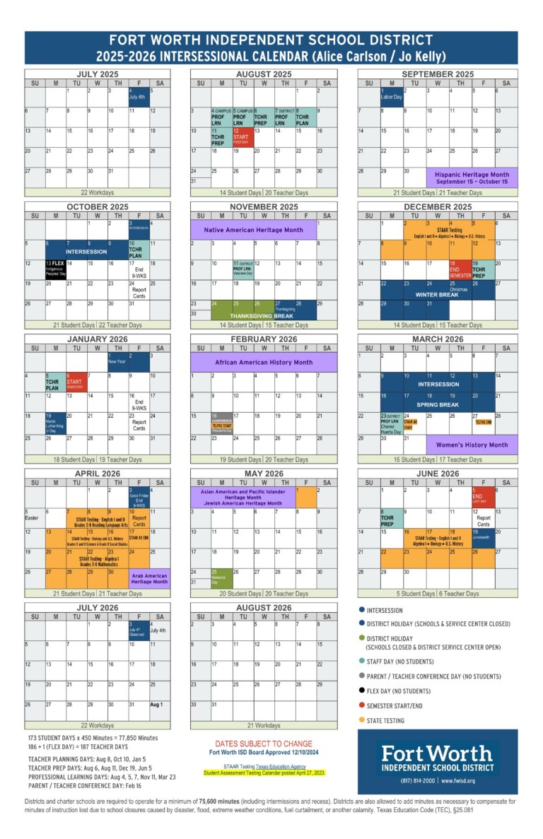 Fort Worth FWISD School District Calendar 2526 [PDF] EduCounty