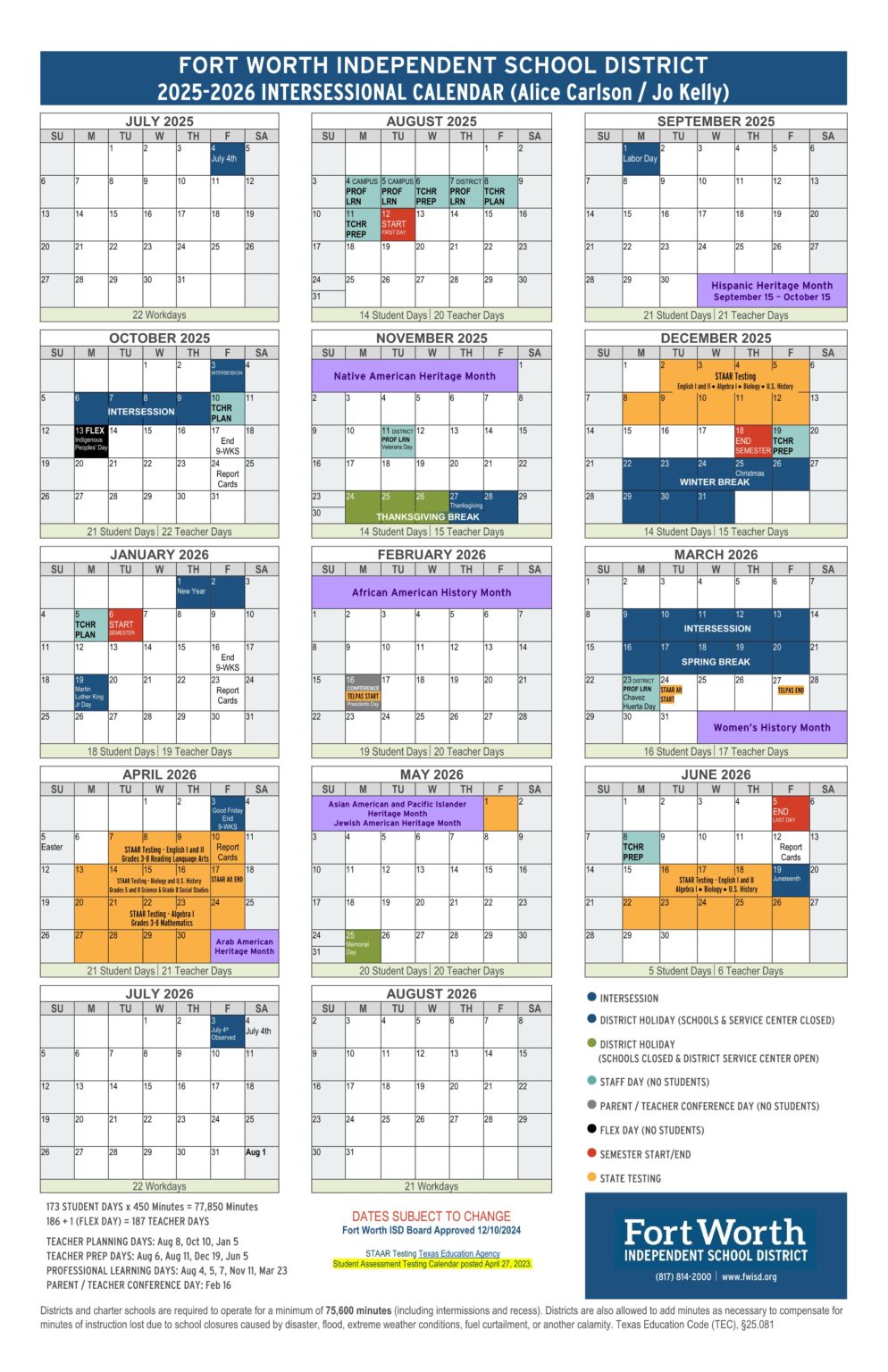 Fort Worth FWISD School District Calendar 2526 [PDF] EduCounty