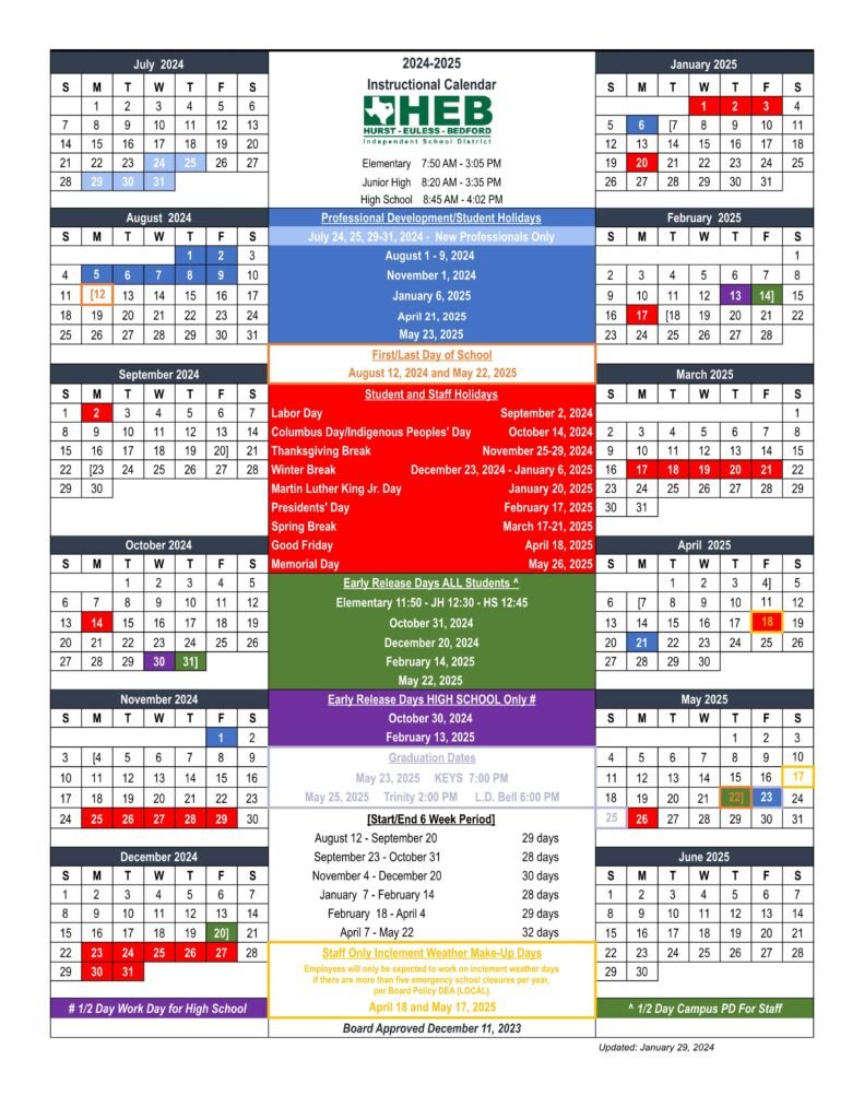 heb isd school calendar 24-25