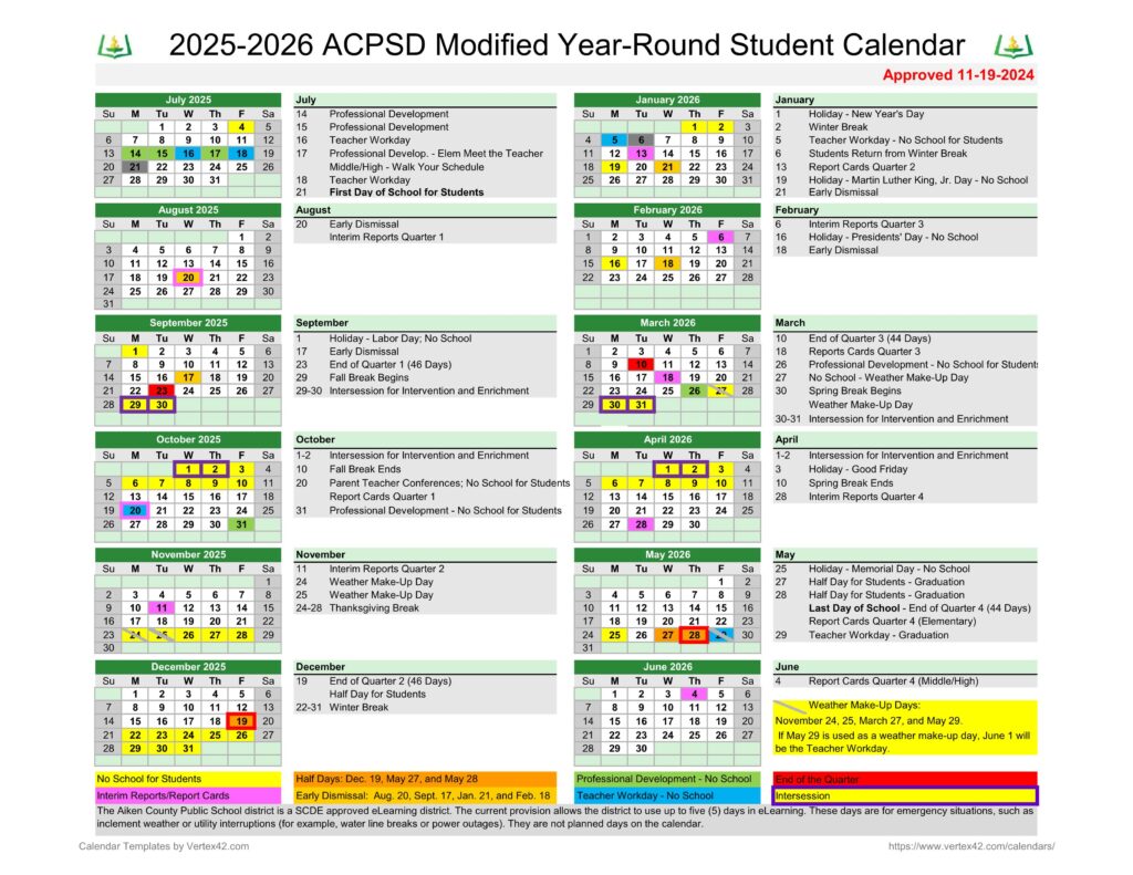 Aiken County Schools Calendar 25 26 PDF EduCounty