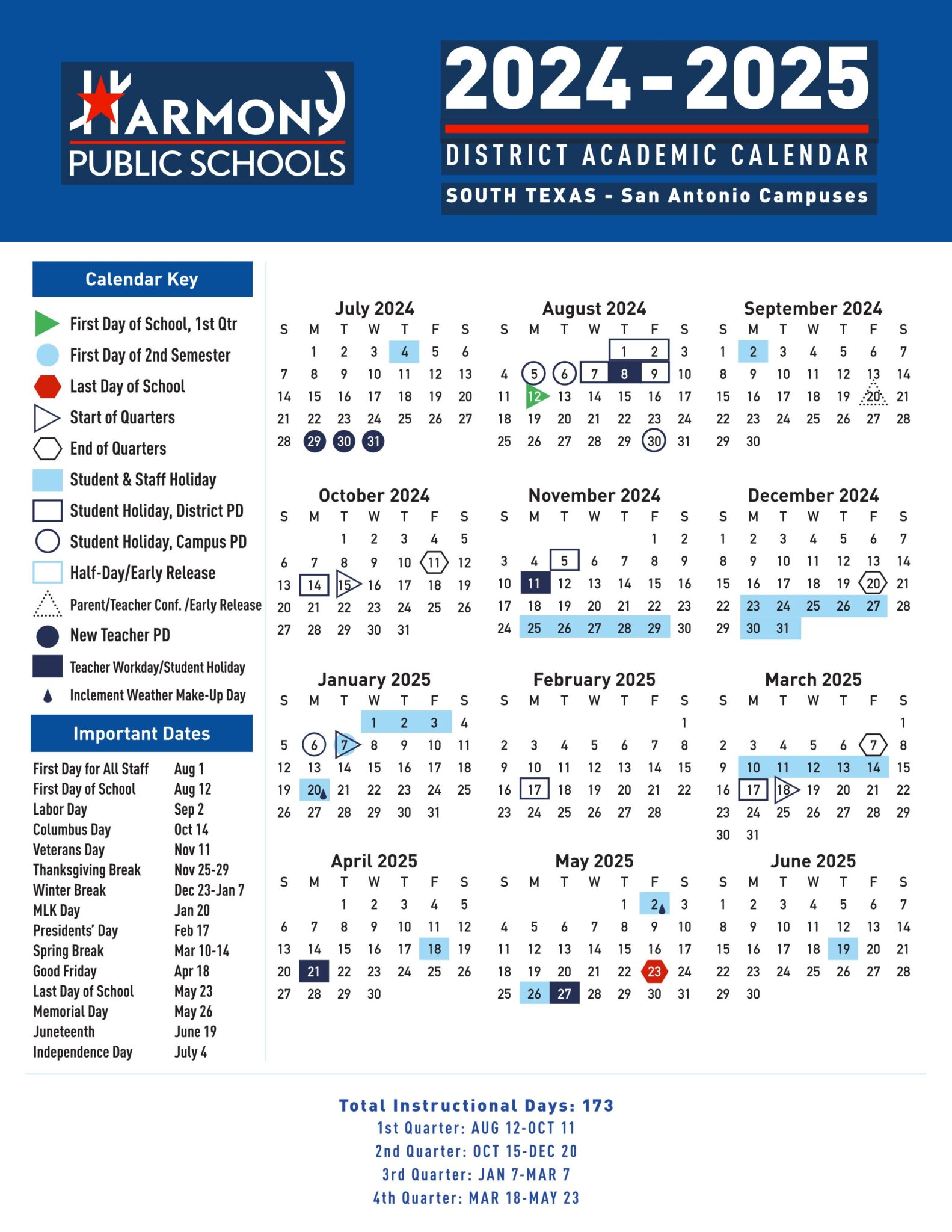 Harmony Public Schools Calendar 2425 ( San Antonio) EduCounty