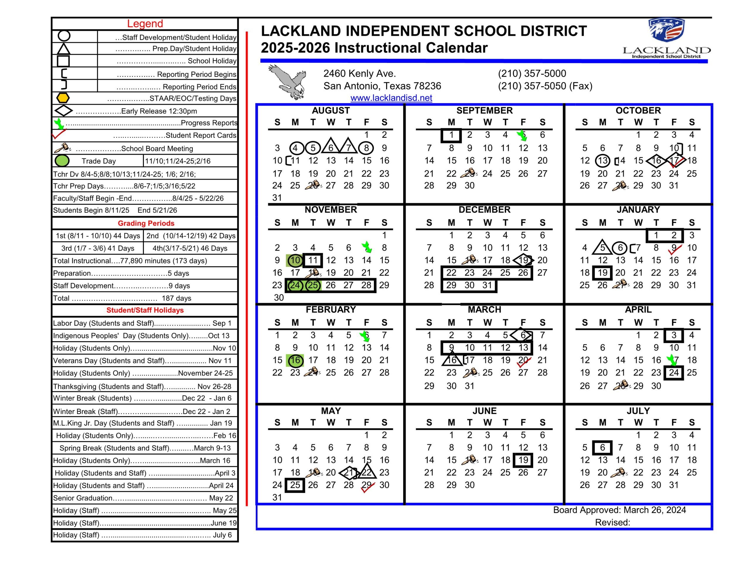 Lackland ISD School Calendar 25 26 PDF EduCounty