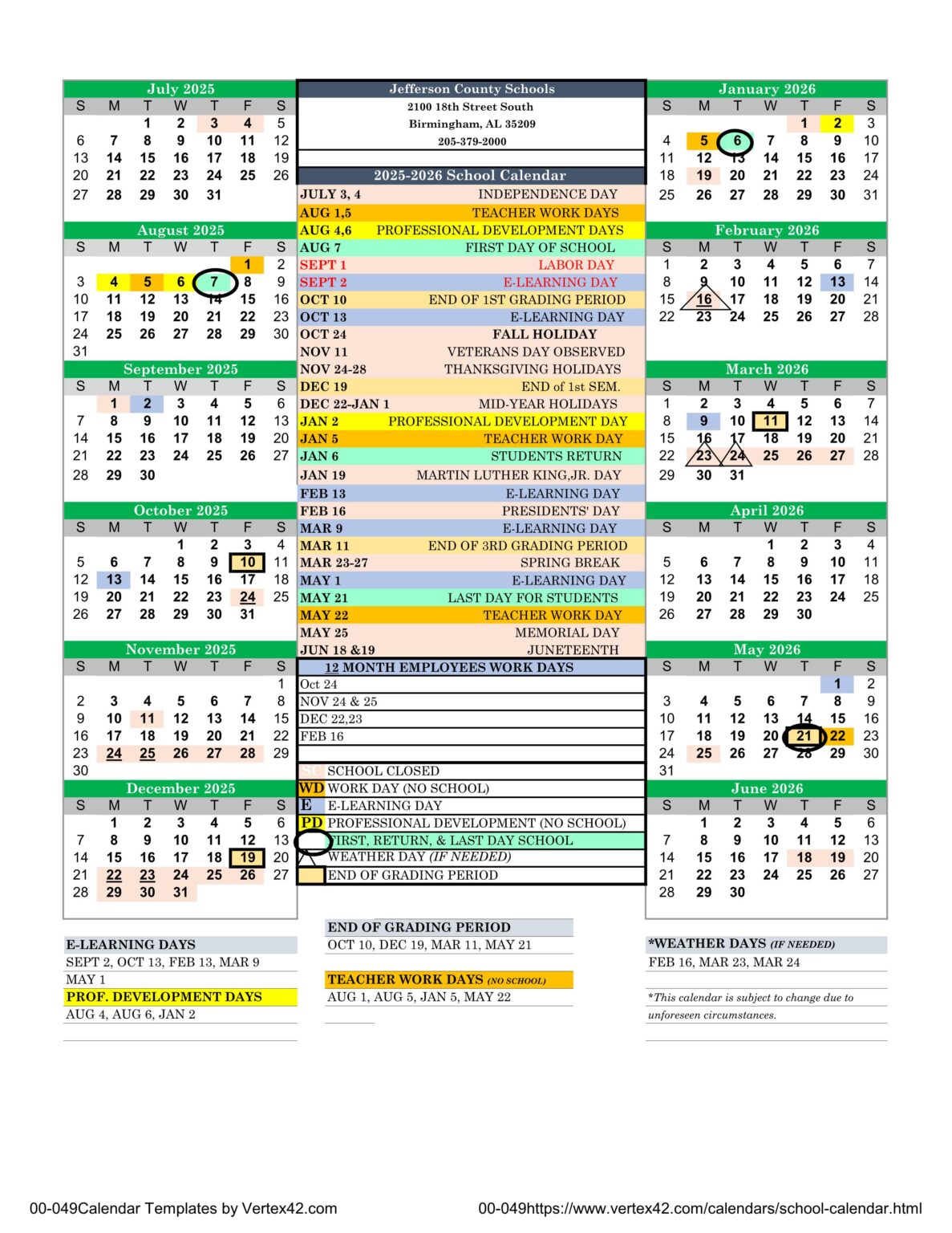 Jefferson County AL School Calendar 2526 [PDF] EduCounty