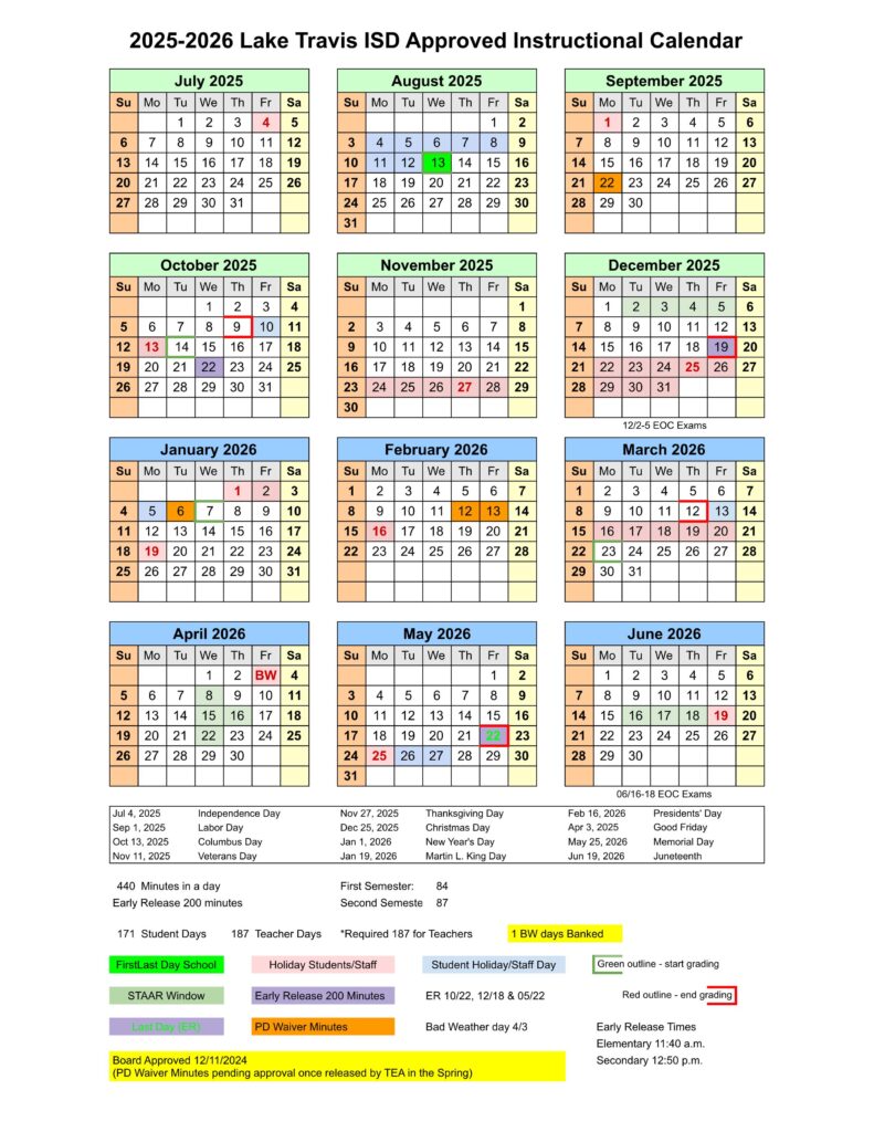 LTISD Lake Travis School Calendar 2526 [PDF] EduCounty