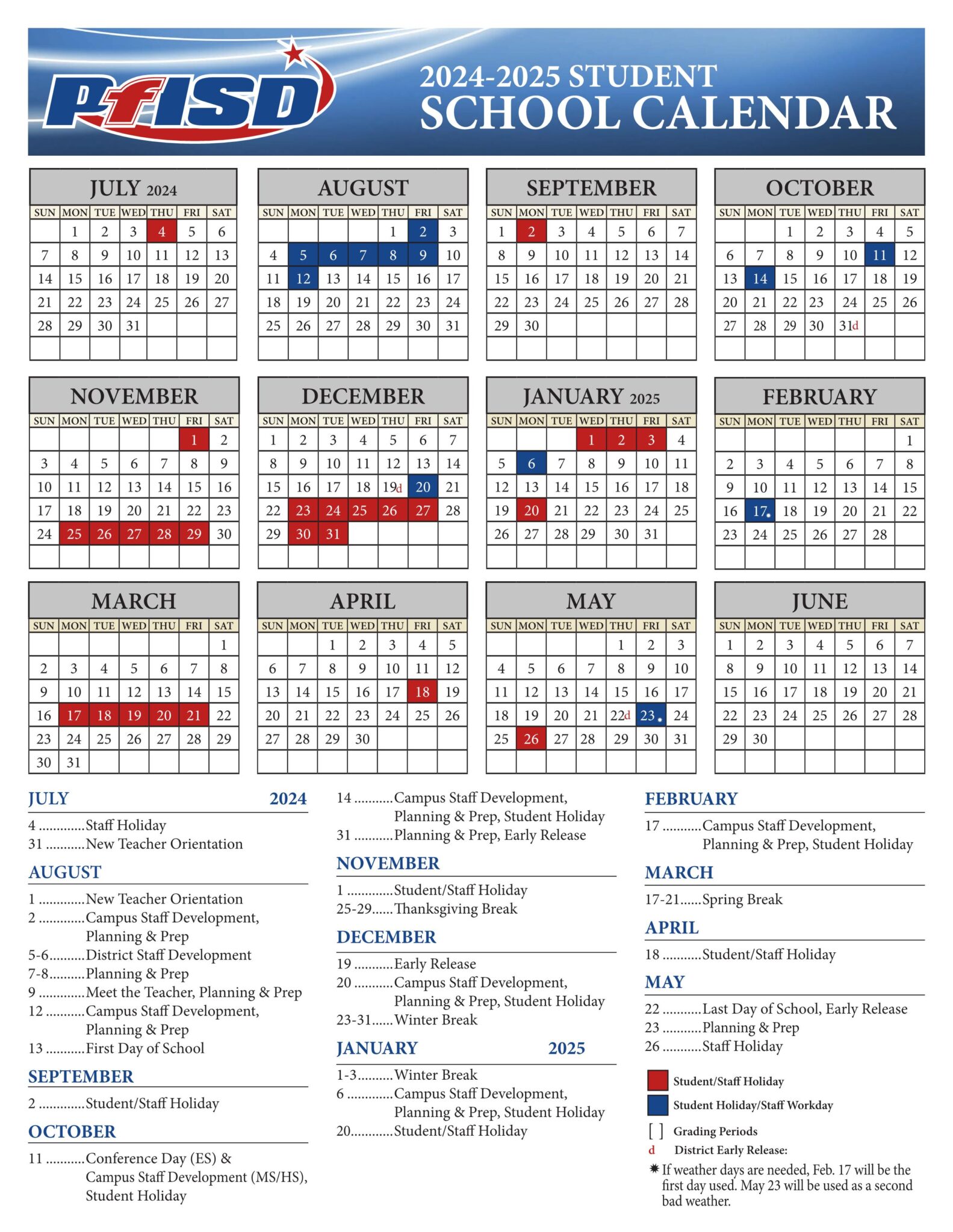 Pfisd 2024 25 School Calendar Pdf:  Never Miss A School Day! - aur5t1a