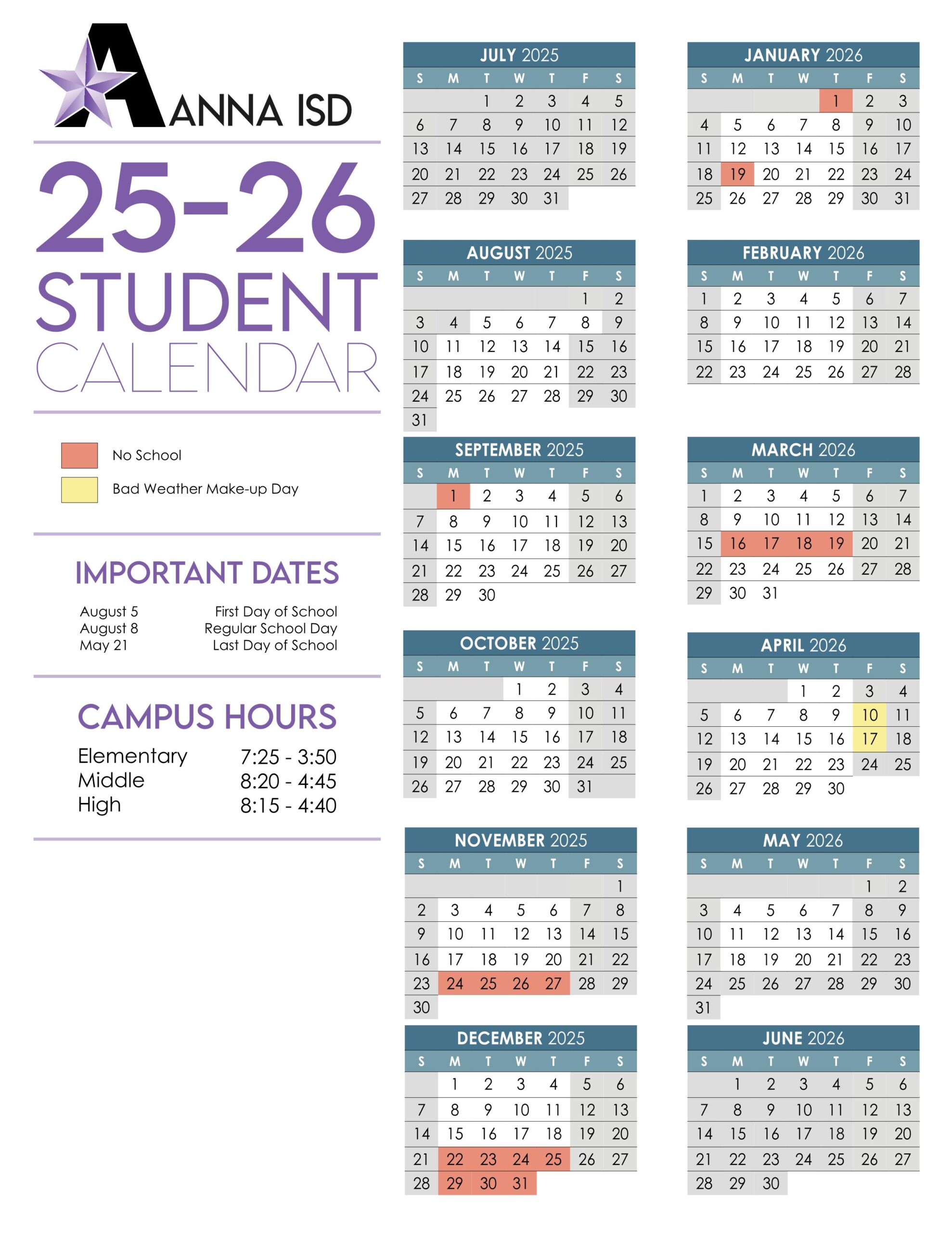 Anna ISD Schools Calendar 2526 [PDF] EduCounty