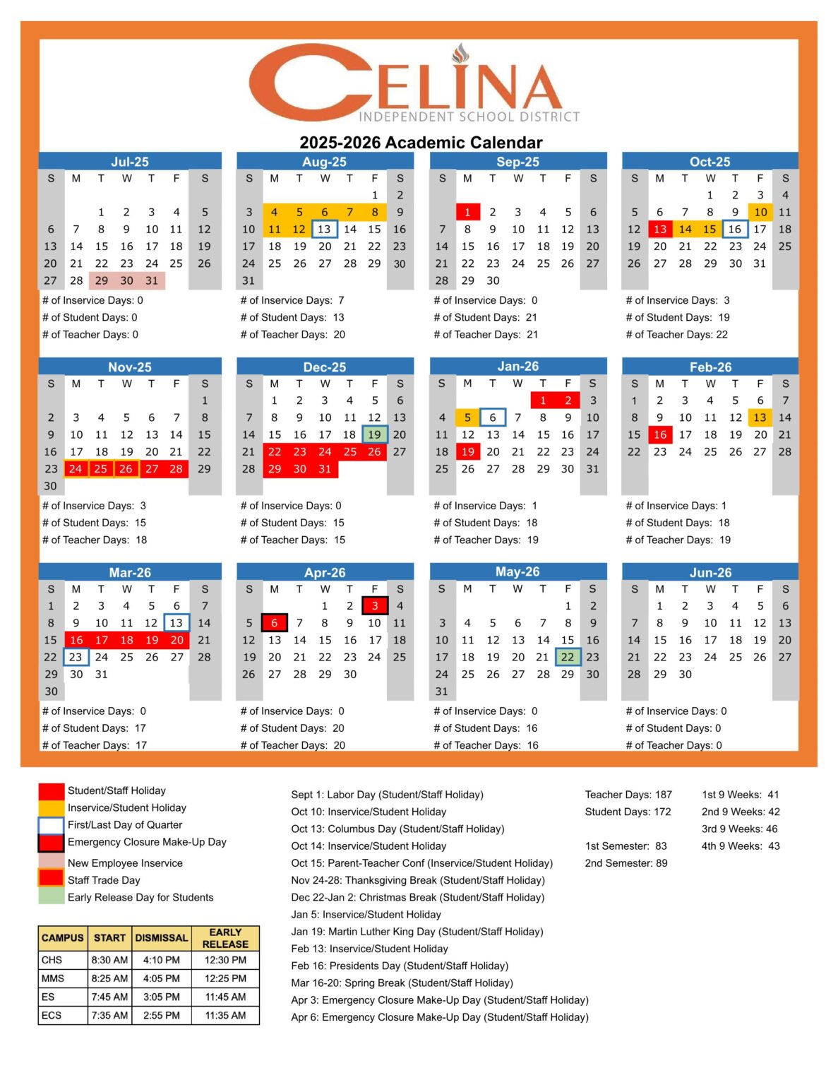 Celina ISD School Calendar 25-26 [PDF] - EduCounty