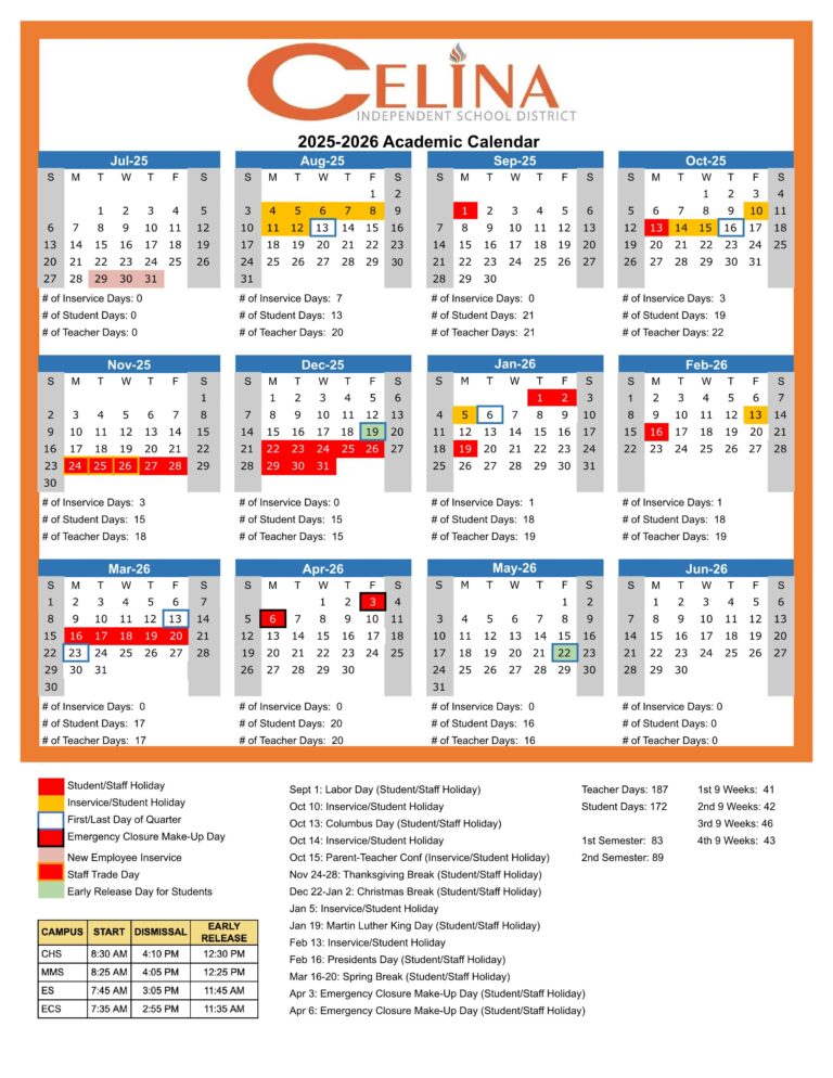 Celina ISD School Calendar 25-26 [PDF] - EduCounty