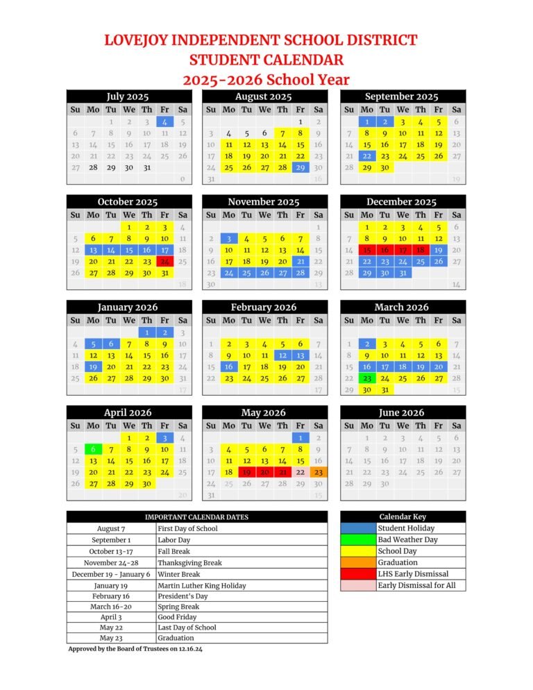 Lovejoy ISD School Calendar 25 26 PDF EduCounty Lovejoy ISD School Calendar 25 26 PDF EduCounty