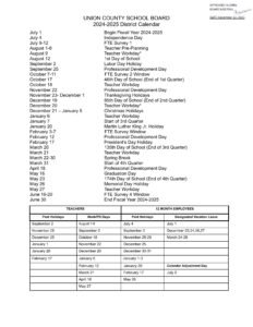 Union County fl Schools Calendar 24-25