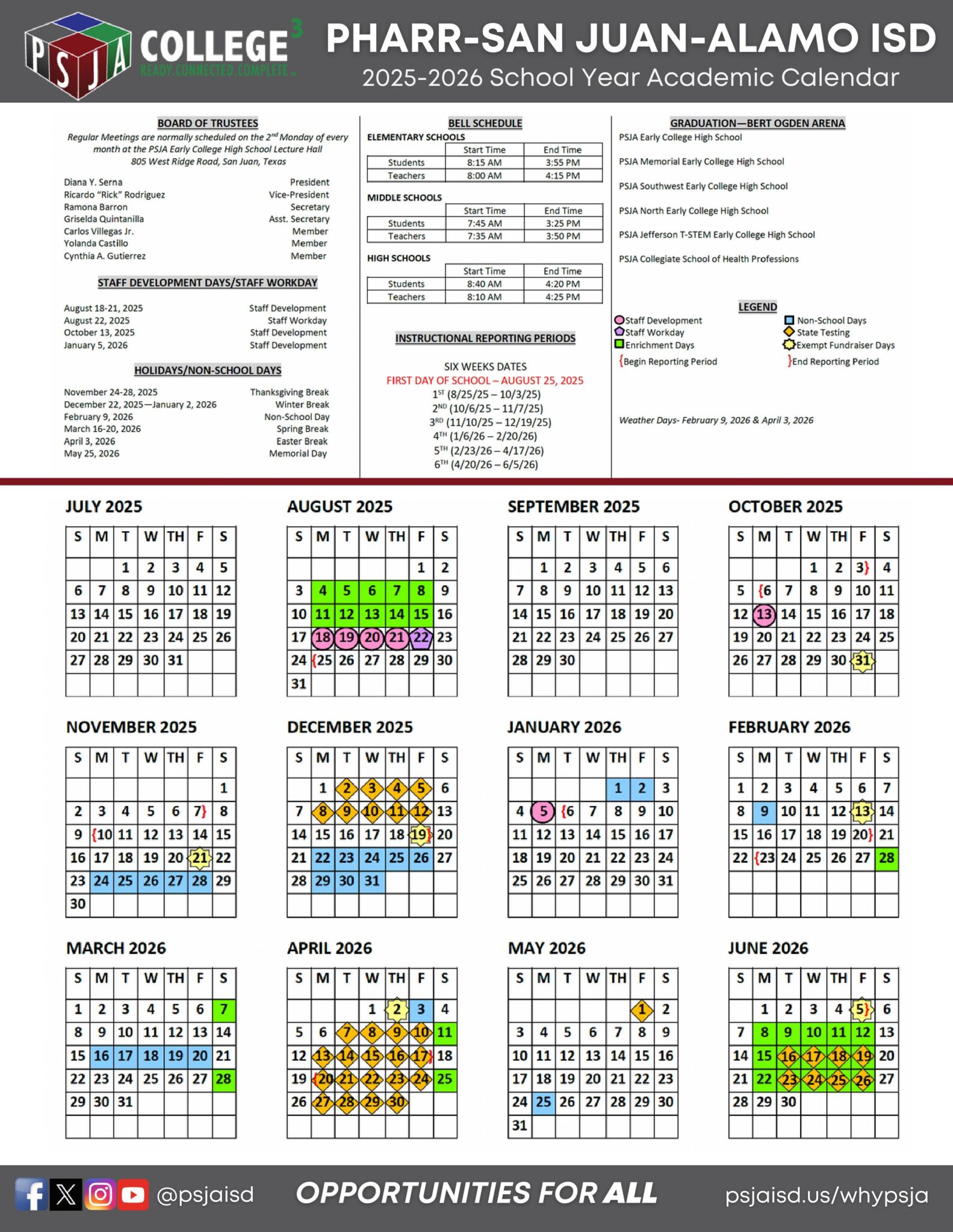 PSJA ISD PHARRSAN JUANALAMO School Calendar 2526 EduCounty