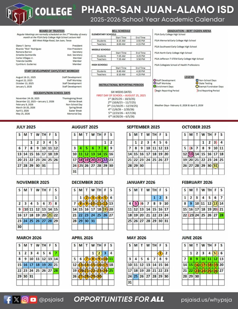 PSJA ISD PHARR-SAN JUAN-ALAMO School Calendar 25-26 - EduCounty