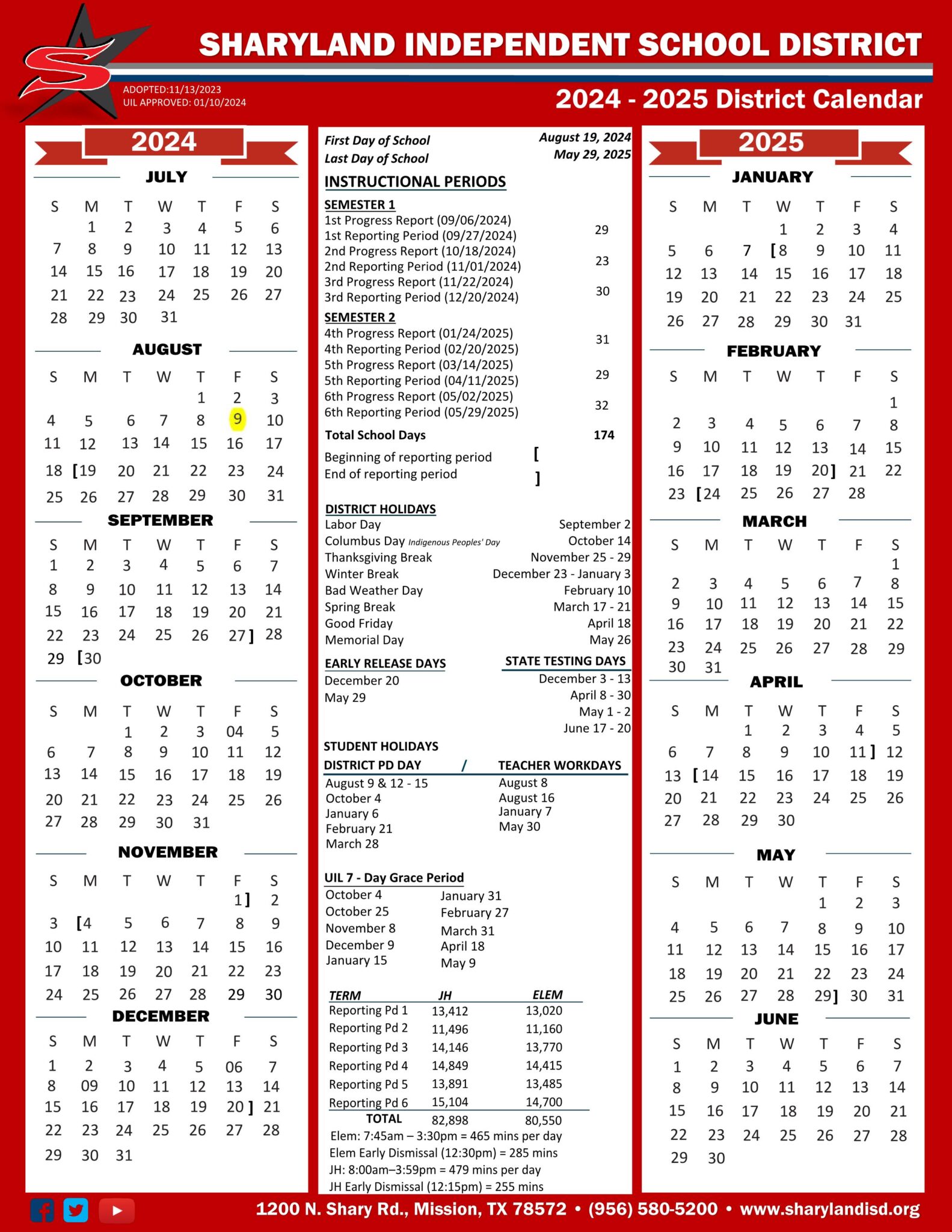 Sharyland ISD School Calendar 24 25 EduCounty