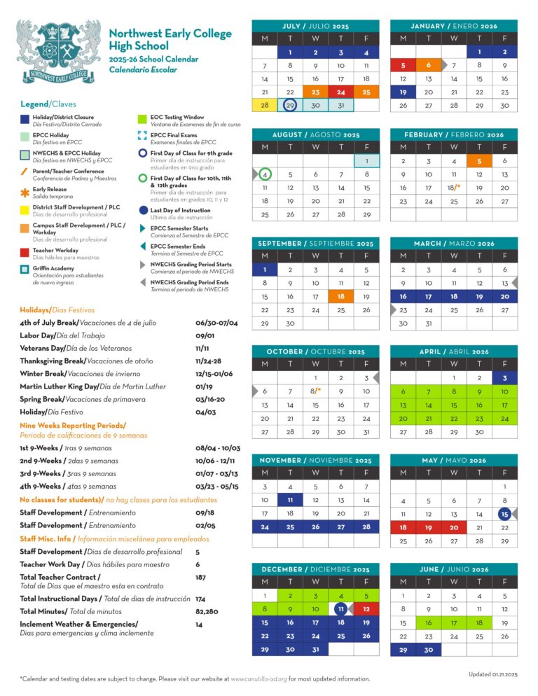 CANUTILLO ISD School Calendar 25 26 PDF EduCounty