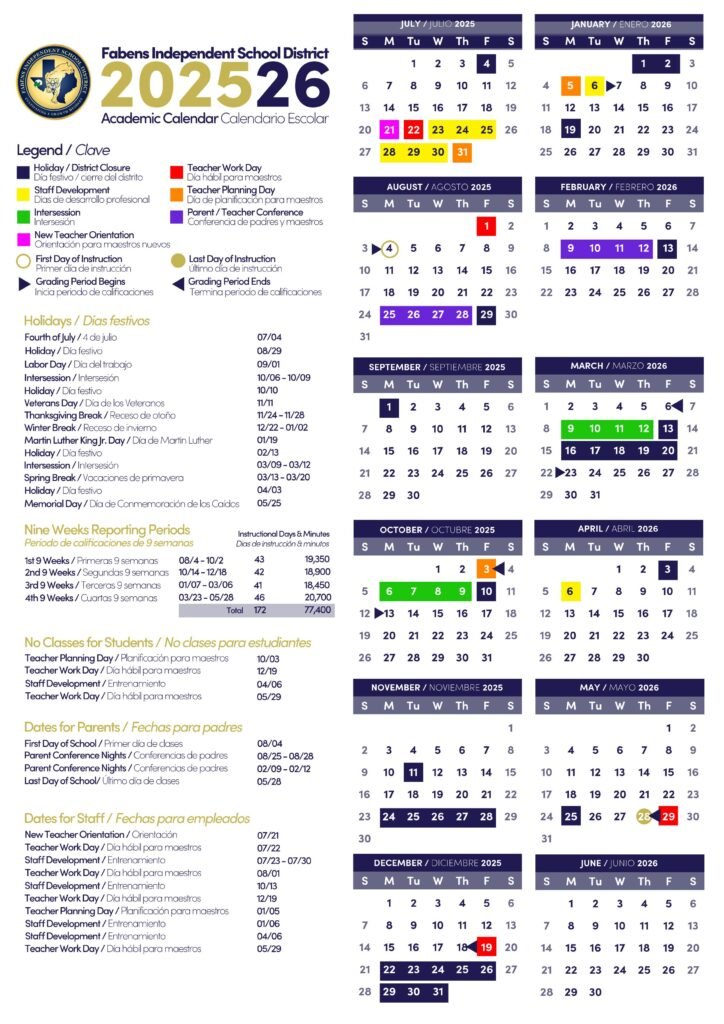 FABENS ISD School Calendar 25-26 [PDF]