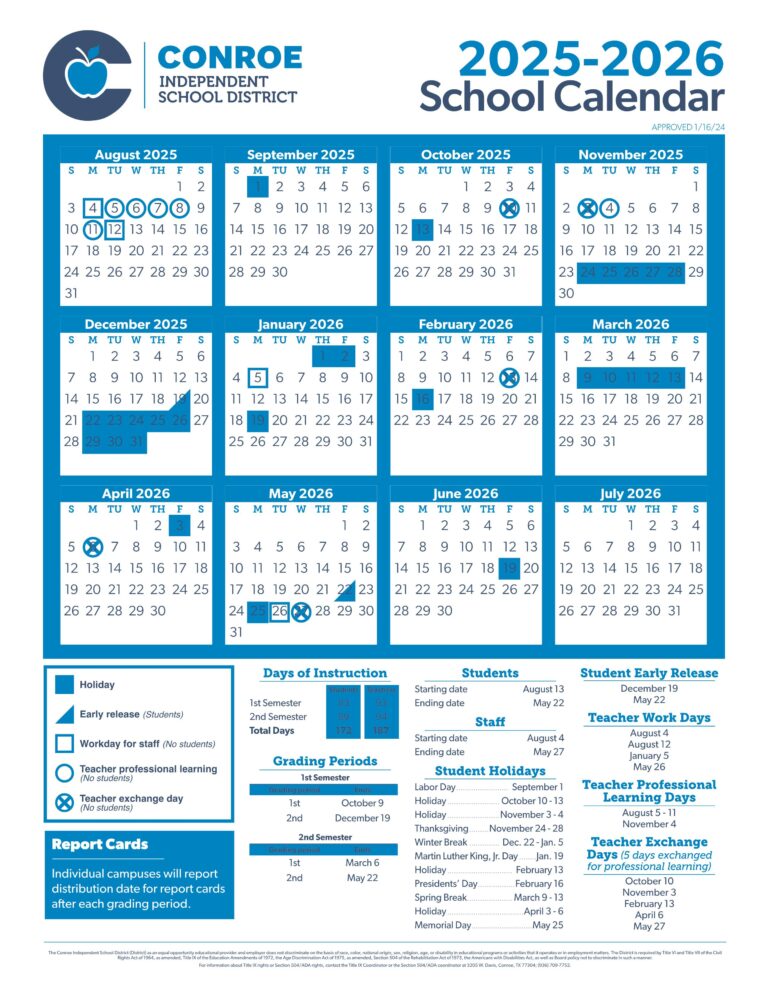 Conroe ISD School Calendar 25 26 ISD EduCounty Conroe ISD School Calendar 25 26 ISD EduCounty