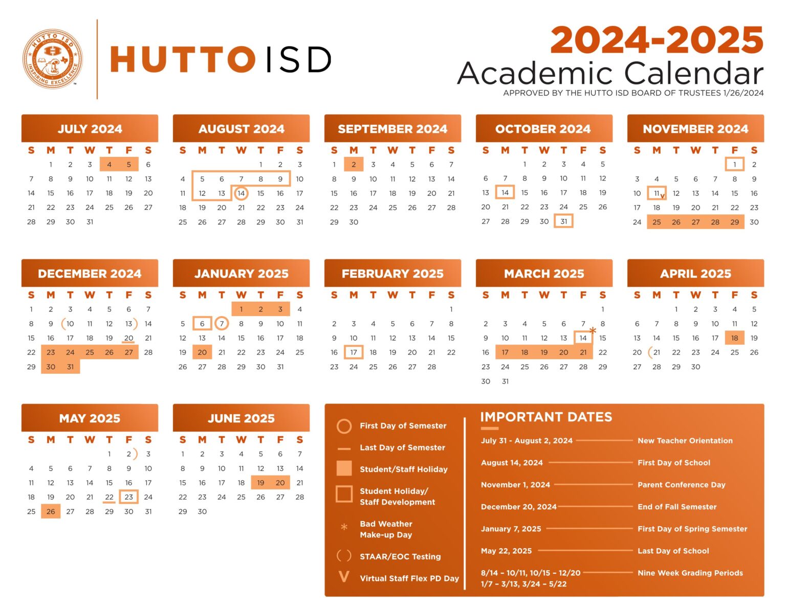 Hutton ISD School Calendar 2425 [PDF] EduCounty
