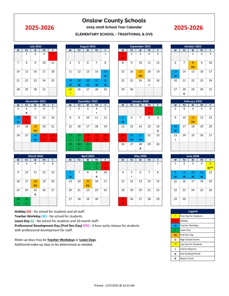 Onslow County School Calendar 25 26 PDF EduCounty