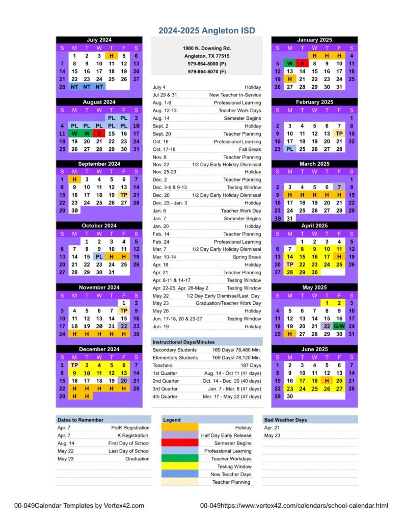 ANGLETON ISD SCHOOL CALENDAR 24-25