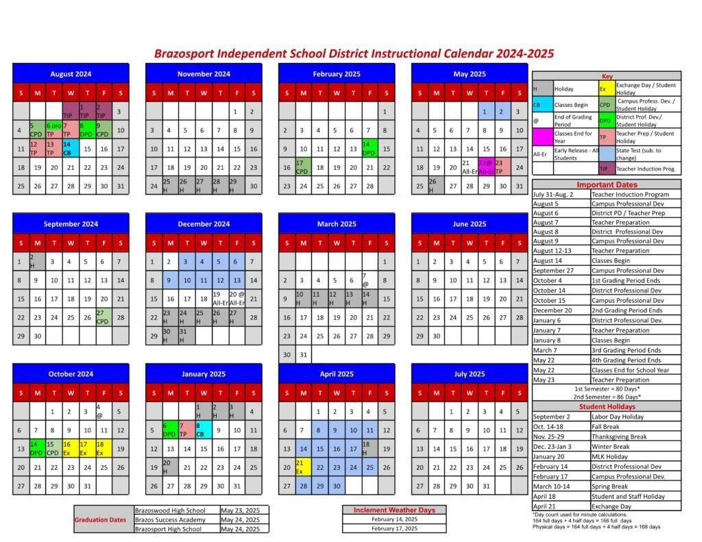BRAZOSPORT ISD SCHOOL CALENDAR