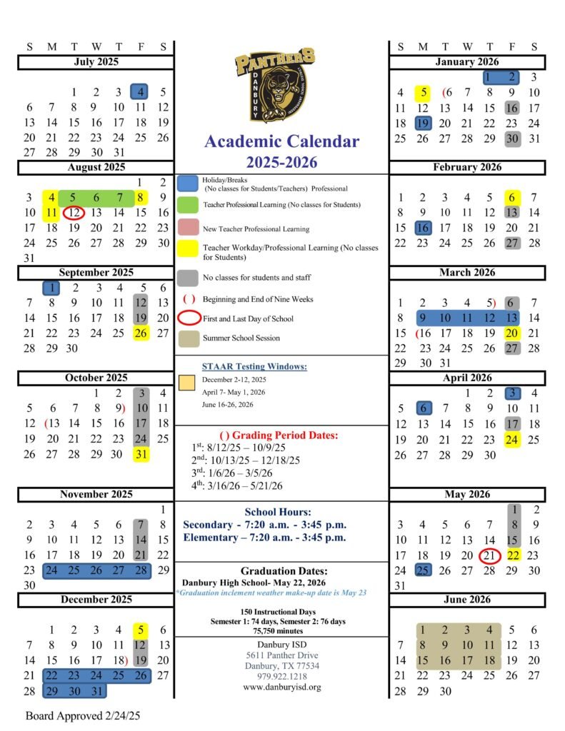 DANBURY ISD SCHOOL CALENDAR 25-26