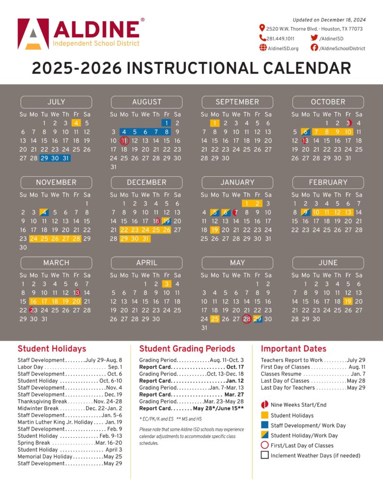Aldine ISD Independent School District Calendar 2526 [PDF] EduCounty
