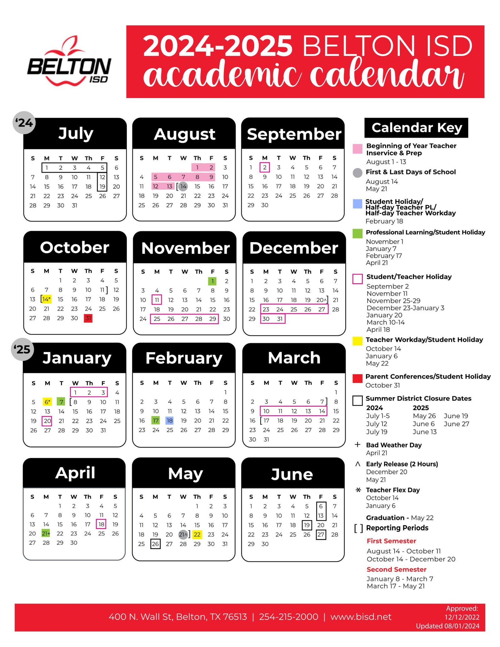 Belton ISD School Calendar 2425 [PDF] EduCounty