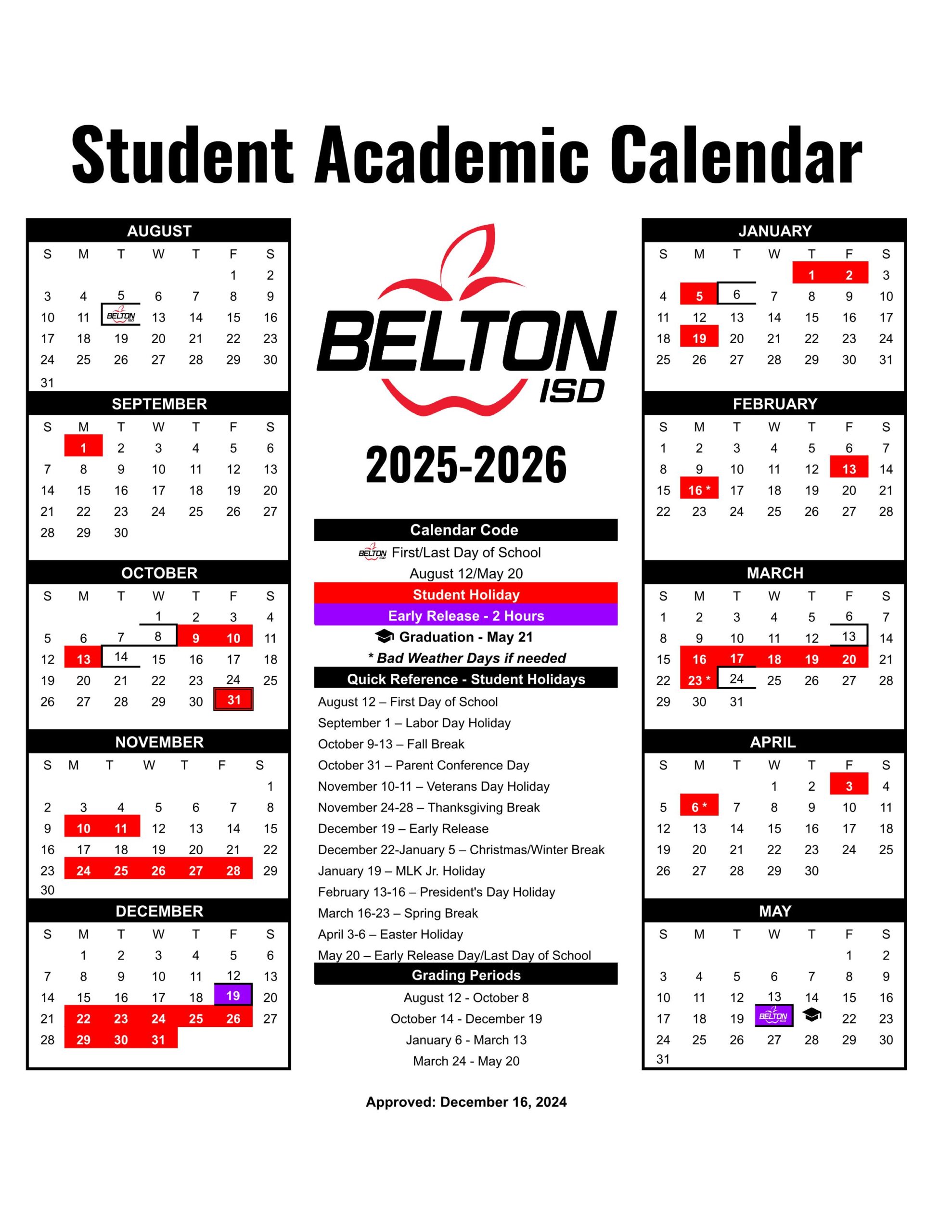 Belton ISD School Calendar 2526 [PDF] EduCounty