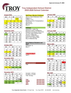 Troy ISD School Calendar 25 26 PDF EduCounty