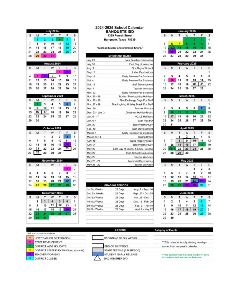 BANQUETE ISD SCHOOL CALENDAR 24-25