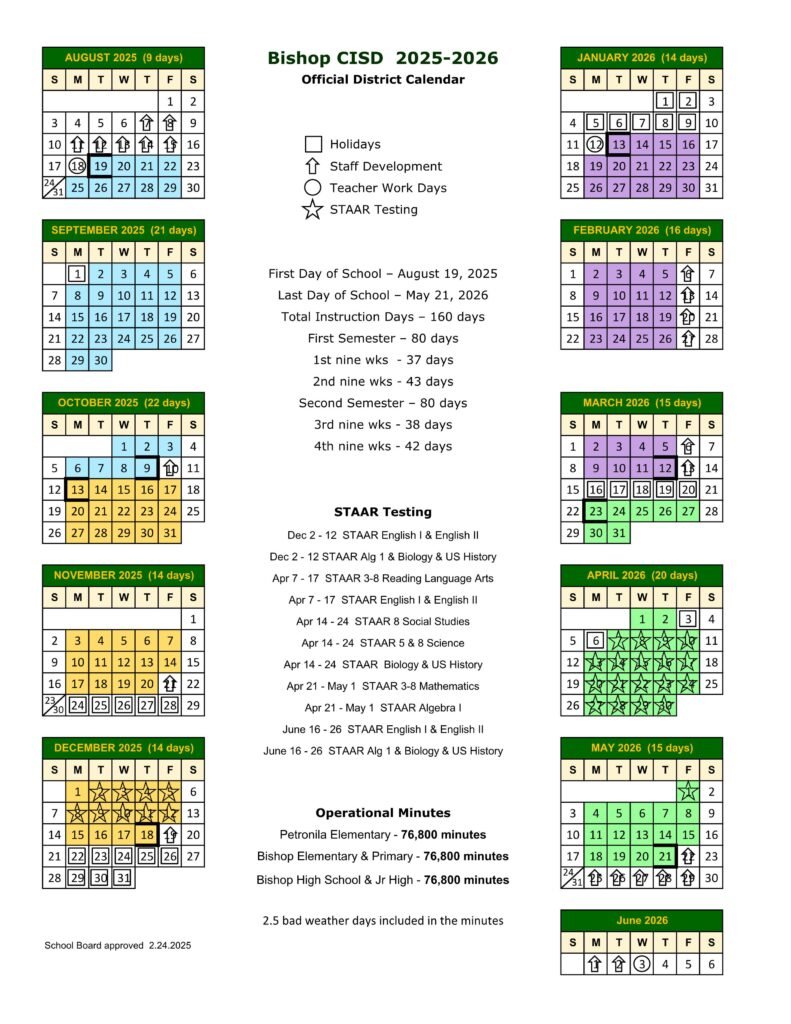 Bishop CISD School Calendar 25-26 [PDF]