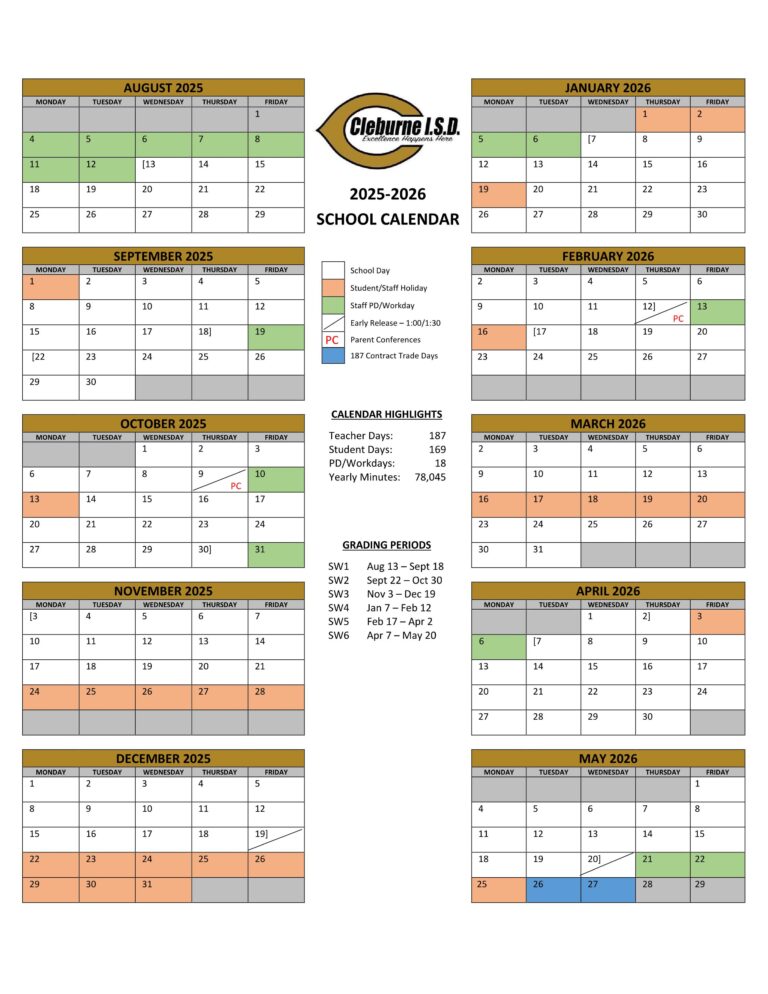 Cleburne ISD School Calendar 25 26 PDF EduCounty