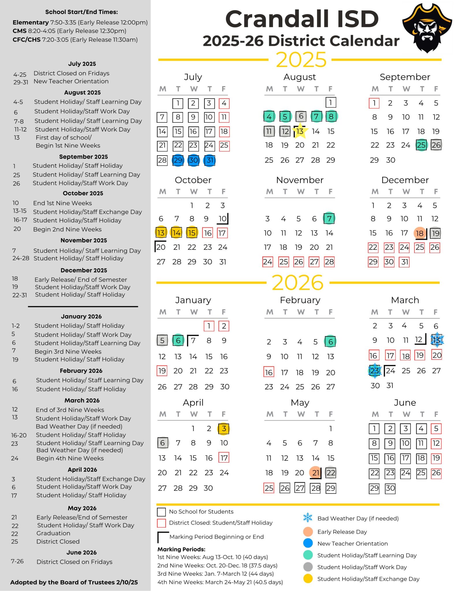 Crandall ISD School Calendar 2526 [PDF] EduCounty