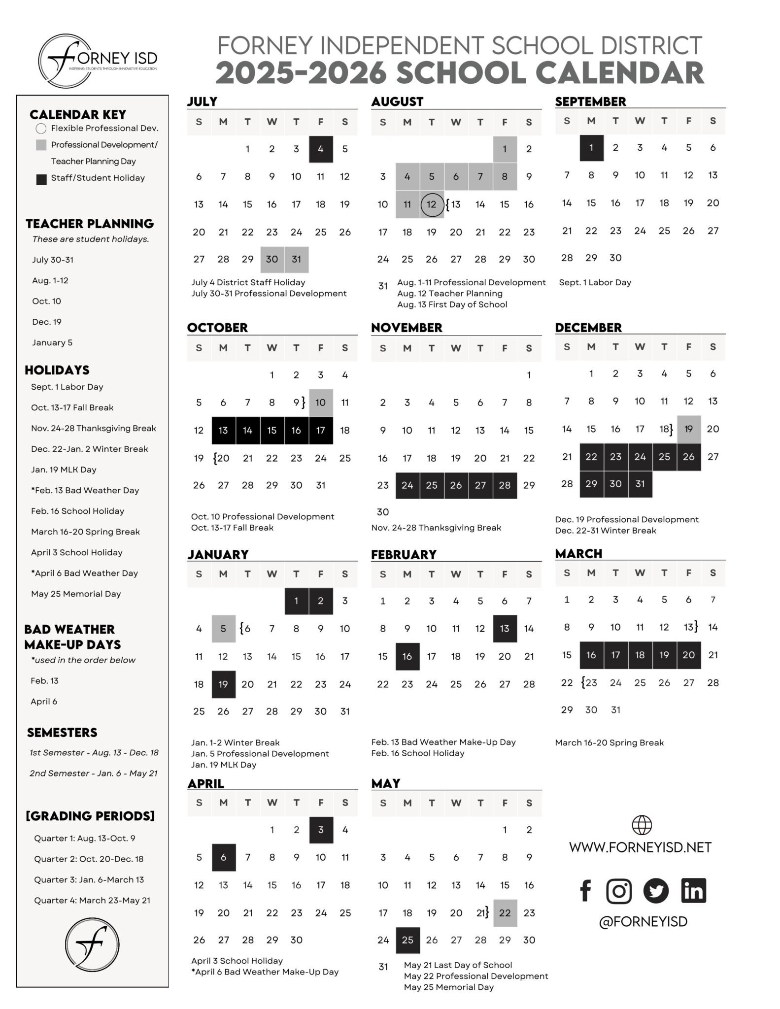FORNEY ISD School Calendar 25 26 PDF EduCounty FORNEY ISD School Calendar 25 26 PDF EduCounty