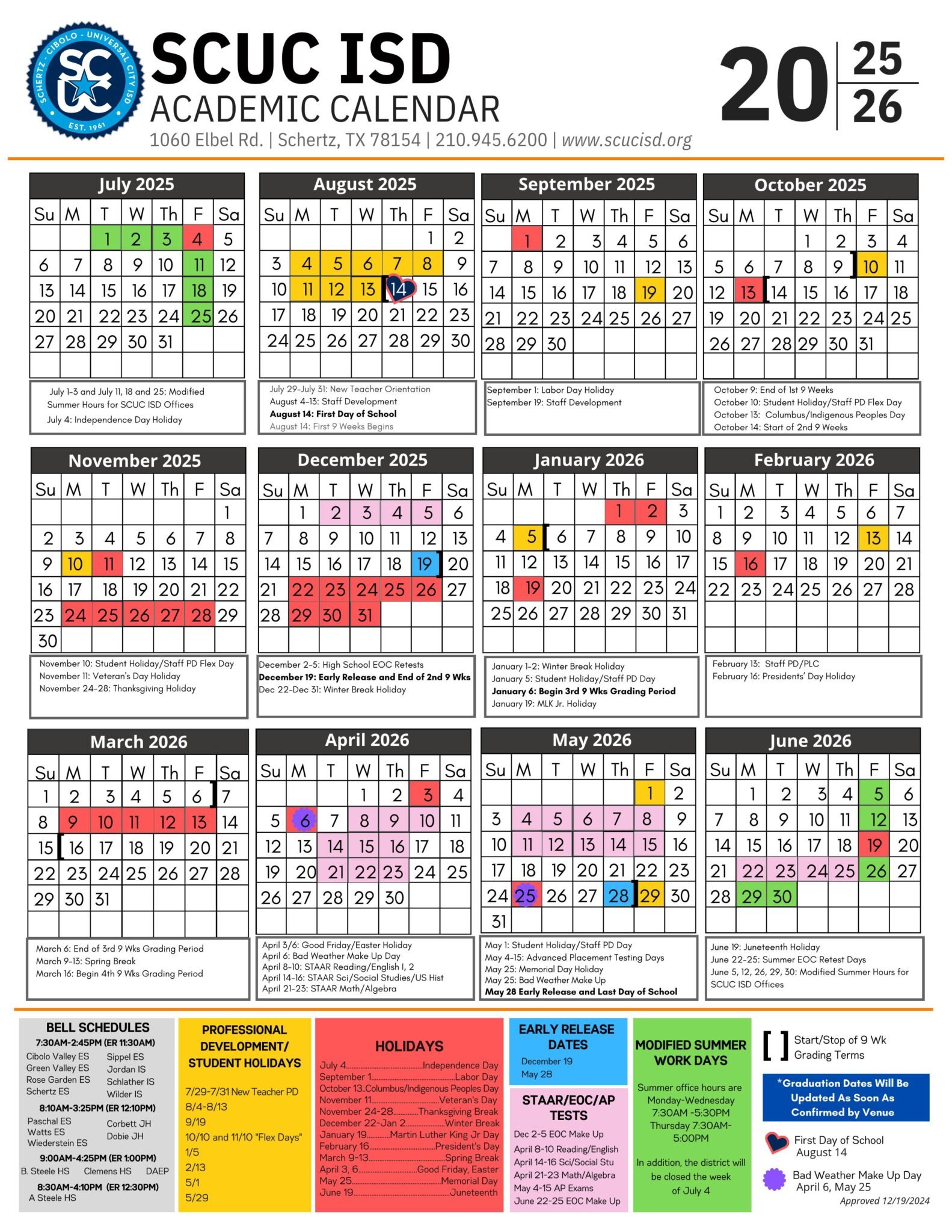 Schertz Cibolo Universal City ISD School Calendar 25 26 PDF EduCounty Schertz Cibolo Universal City ISD School Calendar 25 26 PDF EduCounty