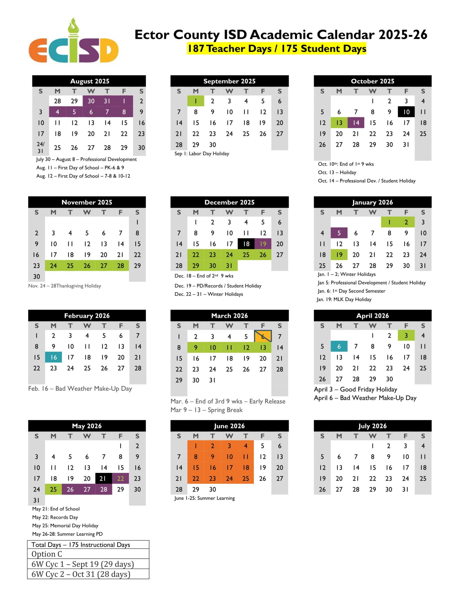 Ector County ISD School Calendar 2526 Revised [PDF] EduCounty