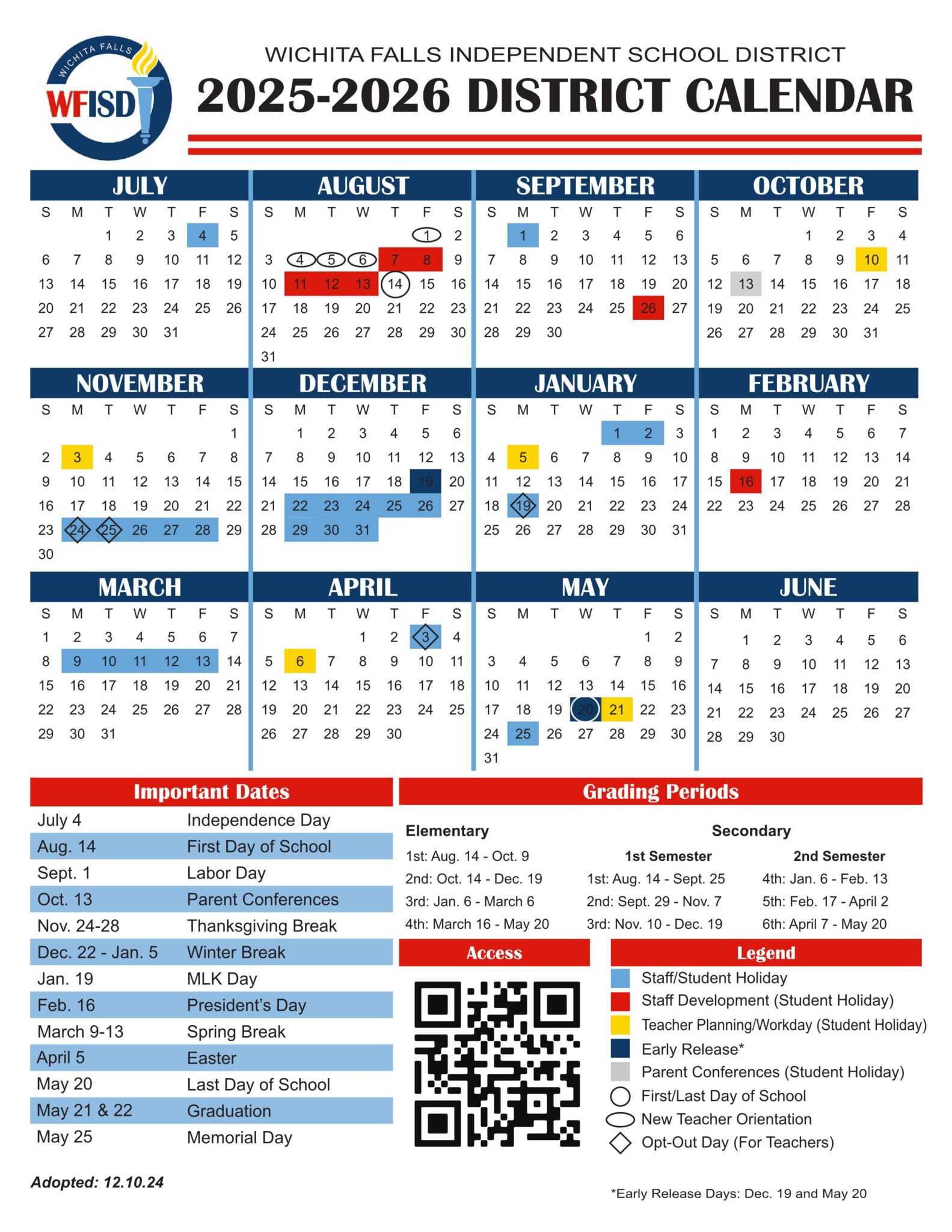 Wichita Falls ISD School Calendar 2526 Revised [PDF] EduCounty