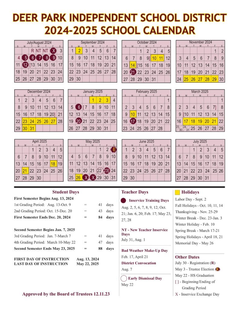 Deer Park ISD District Calendar 24-25