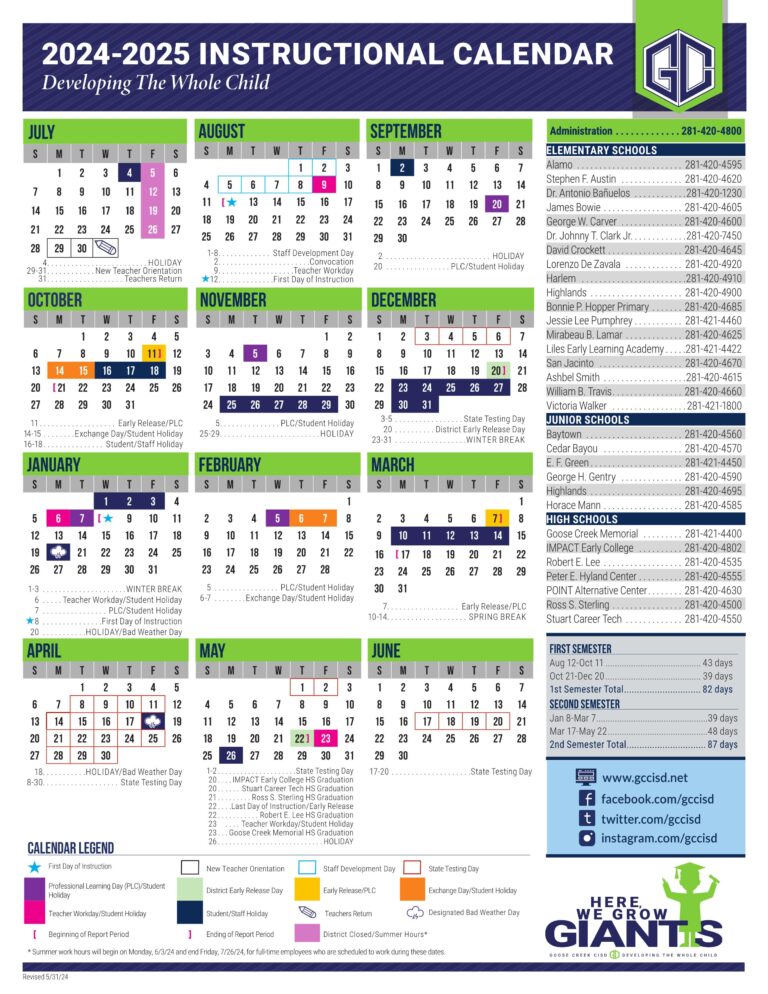 Goose Creek CISD Calendar 24 25 PDF EduCounty