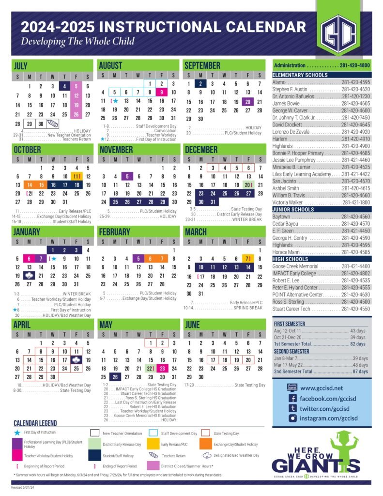 Goose Creek CISD 24-25 SCHOOL CALENDAR