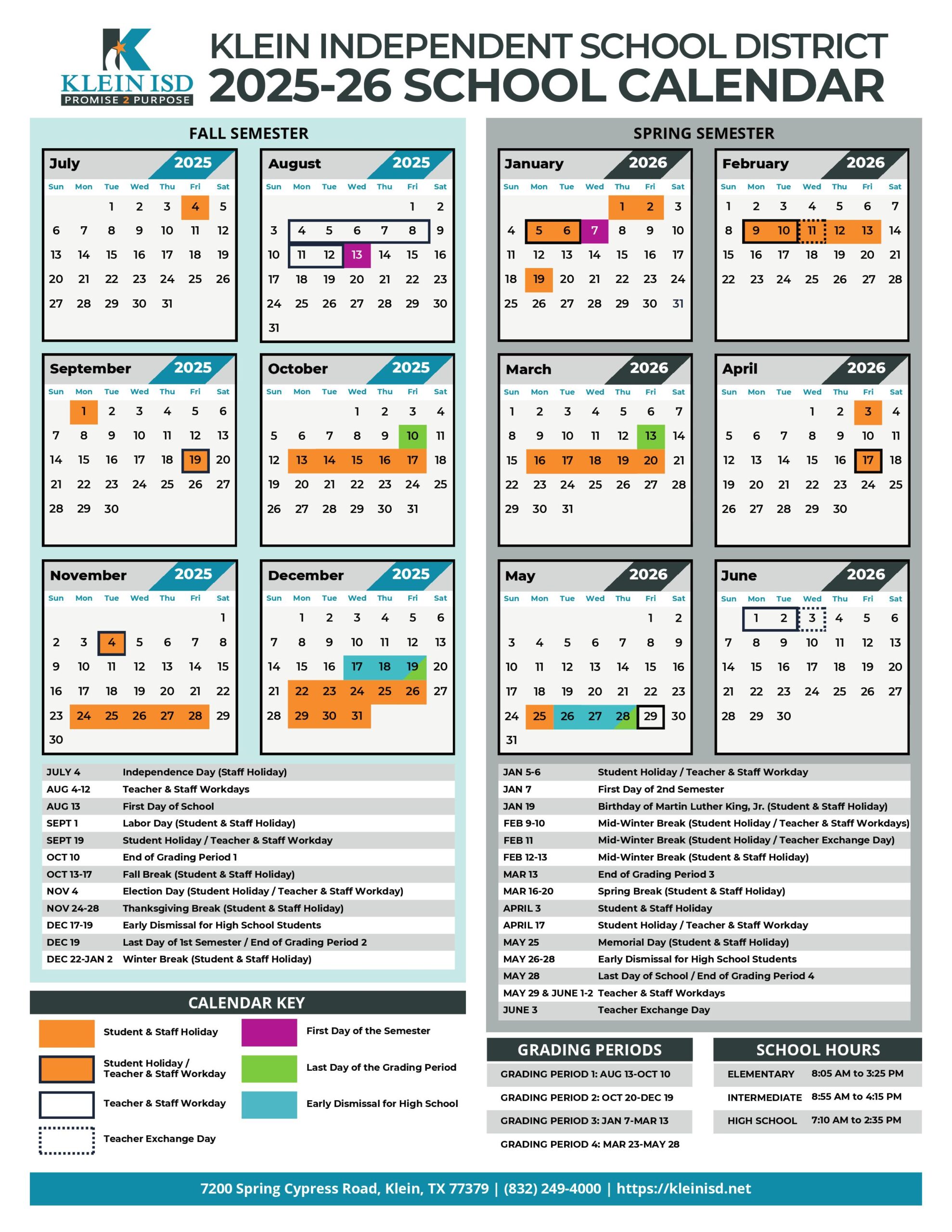 Klein ISD Schools Calendar 2526 [PDF] EduCounty