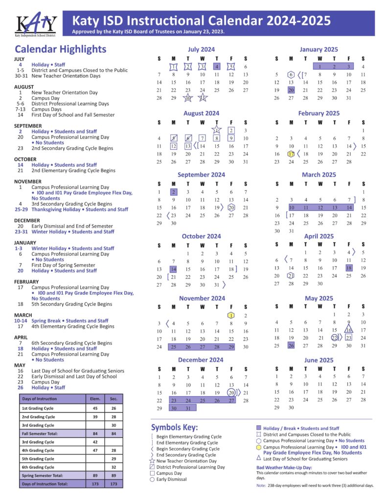 Katy ISD School District Calendar 2425 [PDF] EduCounty